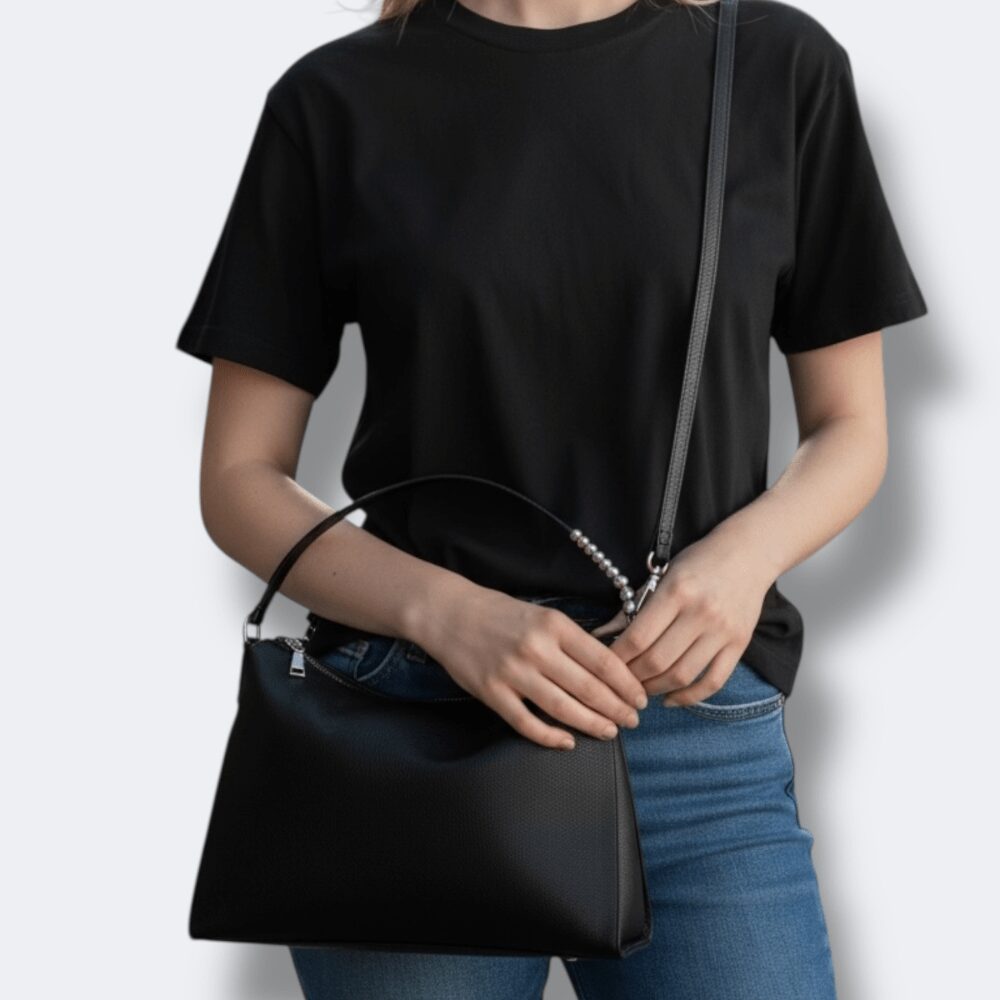 Borsa Nera Perline Argento