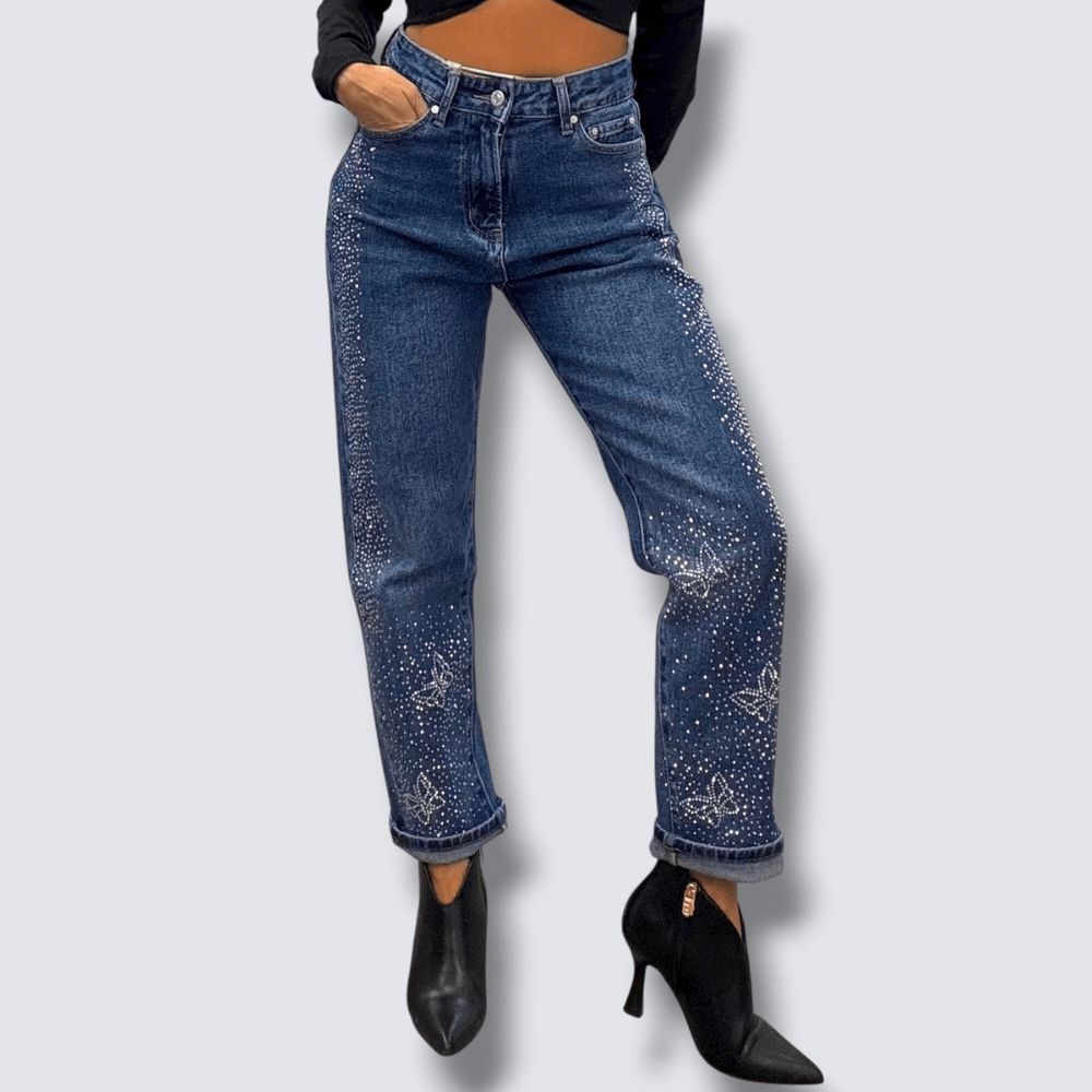 Jeans Strass Farfalle