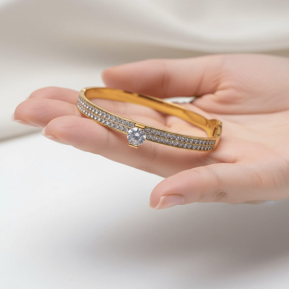 Bracciale Rigido Dorato Zirconi