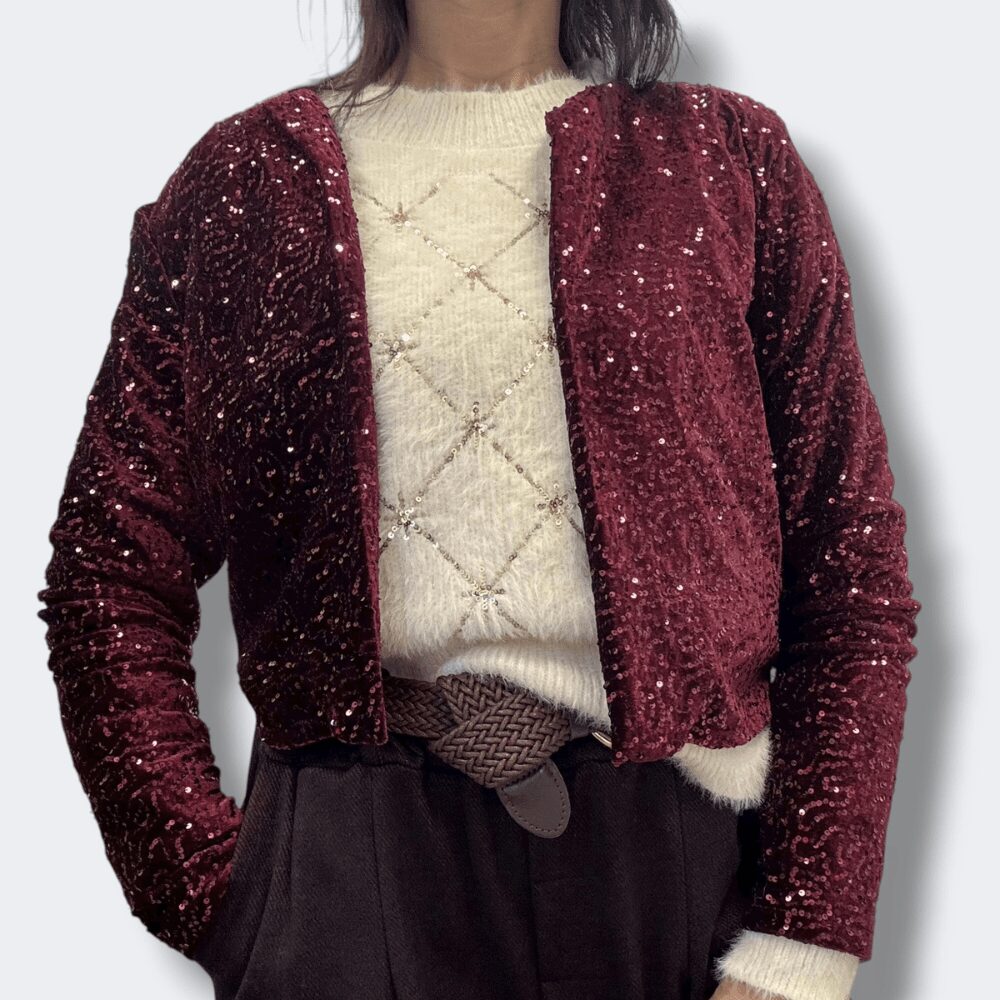 Giacca Velluto Paillettes Bordeaux