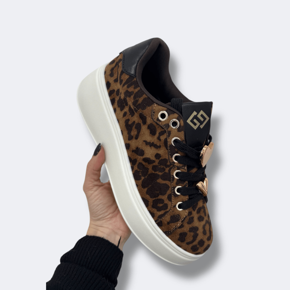 Sneakers Leopardate Cuori Dorati