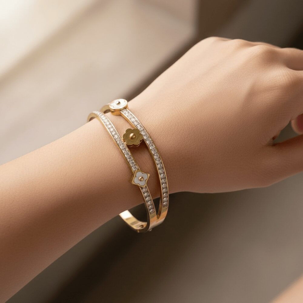 Bracciale Dorato Fiori Cristalli - immagine 3