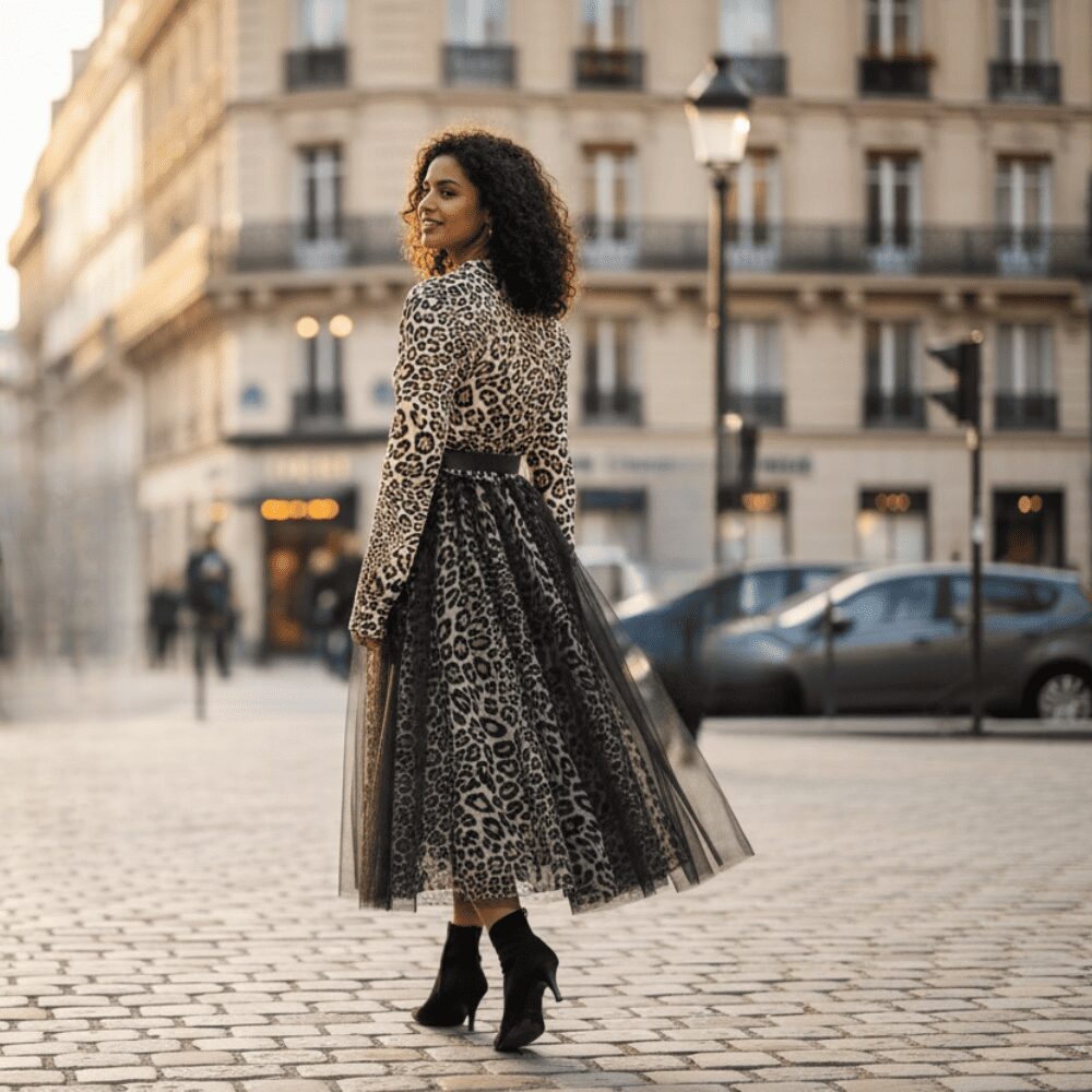 Abito Leopardato Tulle Elegante - immagine 3
