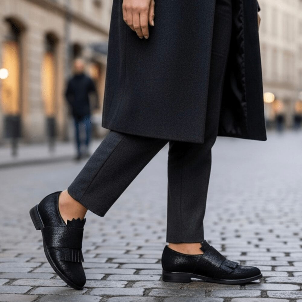 Mocassino Nero  Frange Elegante