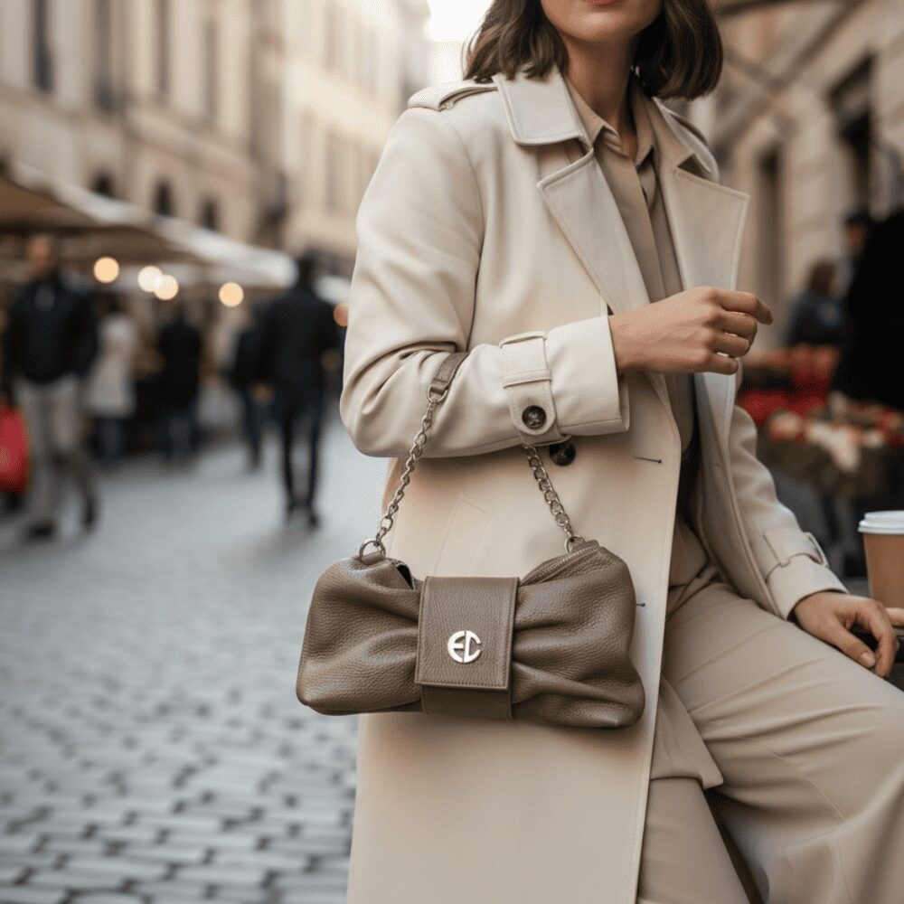 Pochette Fiocco Pelle Marrone