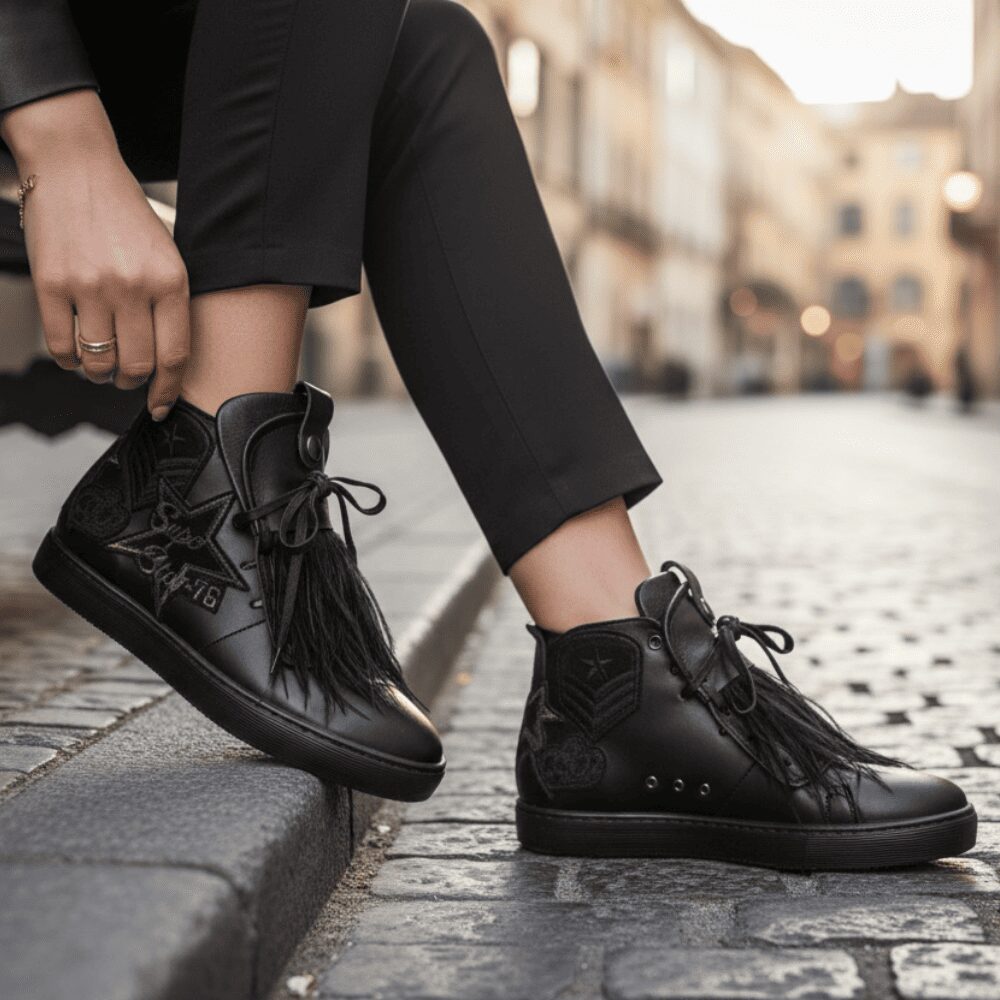 Sneakers Nere Stellate Frange