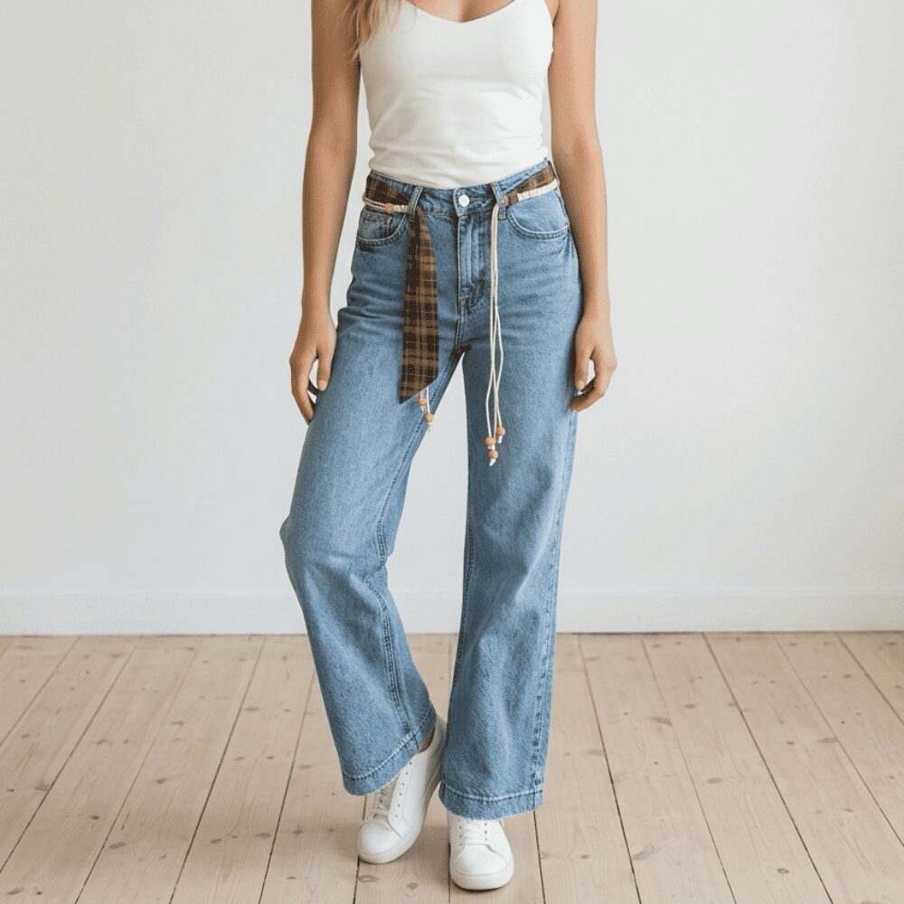 Jeans Svasati Cintura Quadri