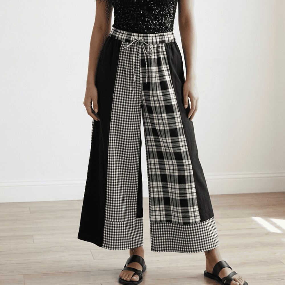 Pantaloni Patchwork Bianco Nero