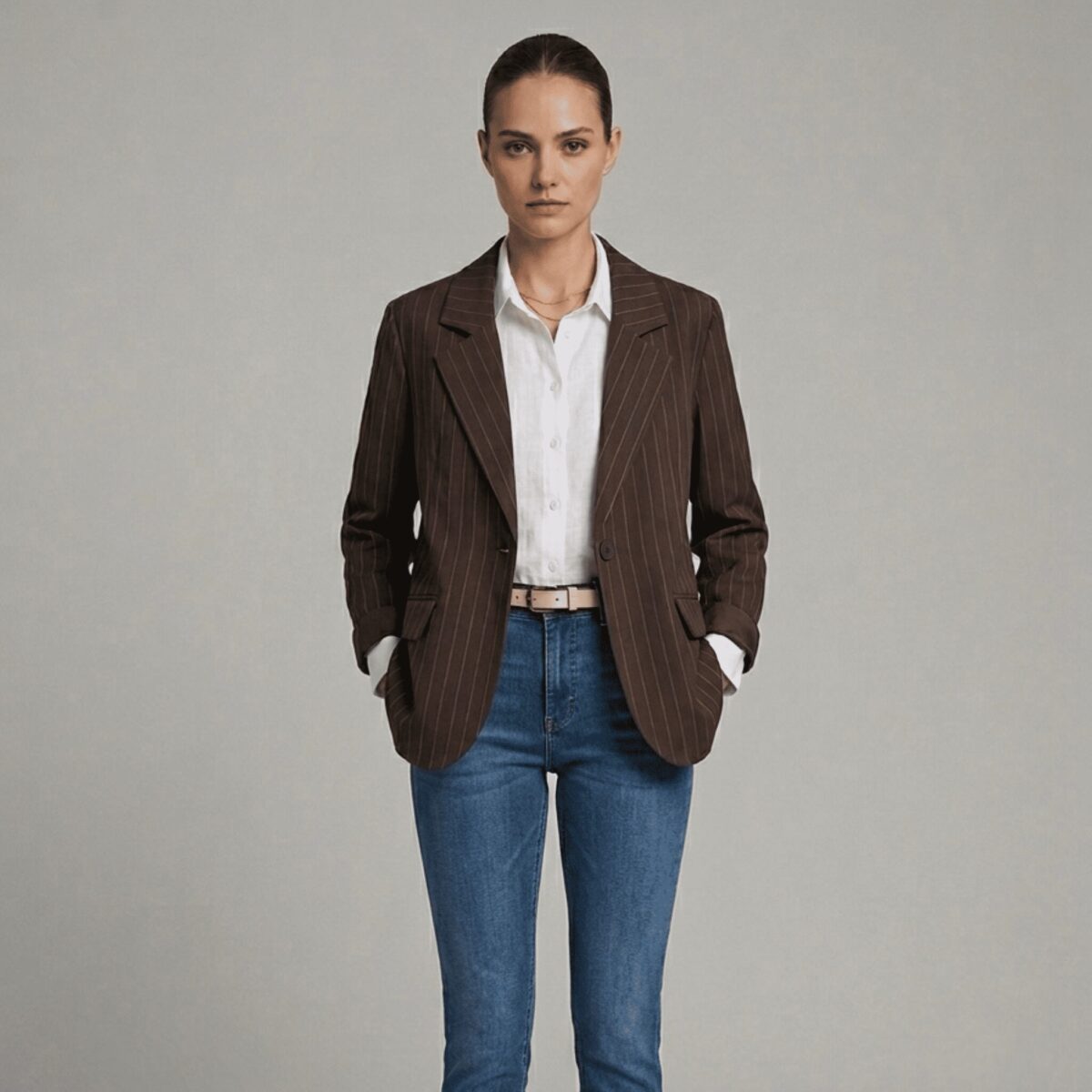 Giacca Blazer Marrone Gessata