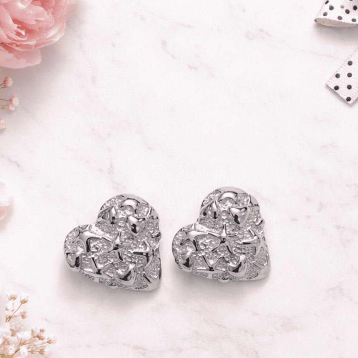 Orecchini Cuore Texture Argento