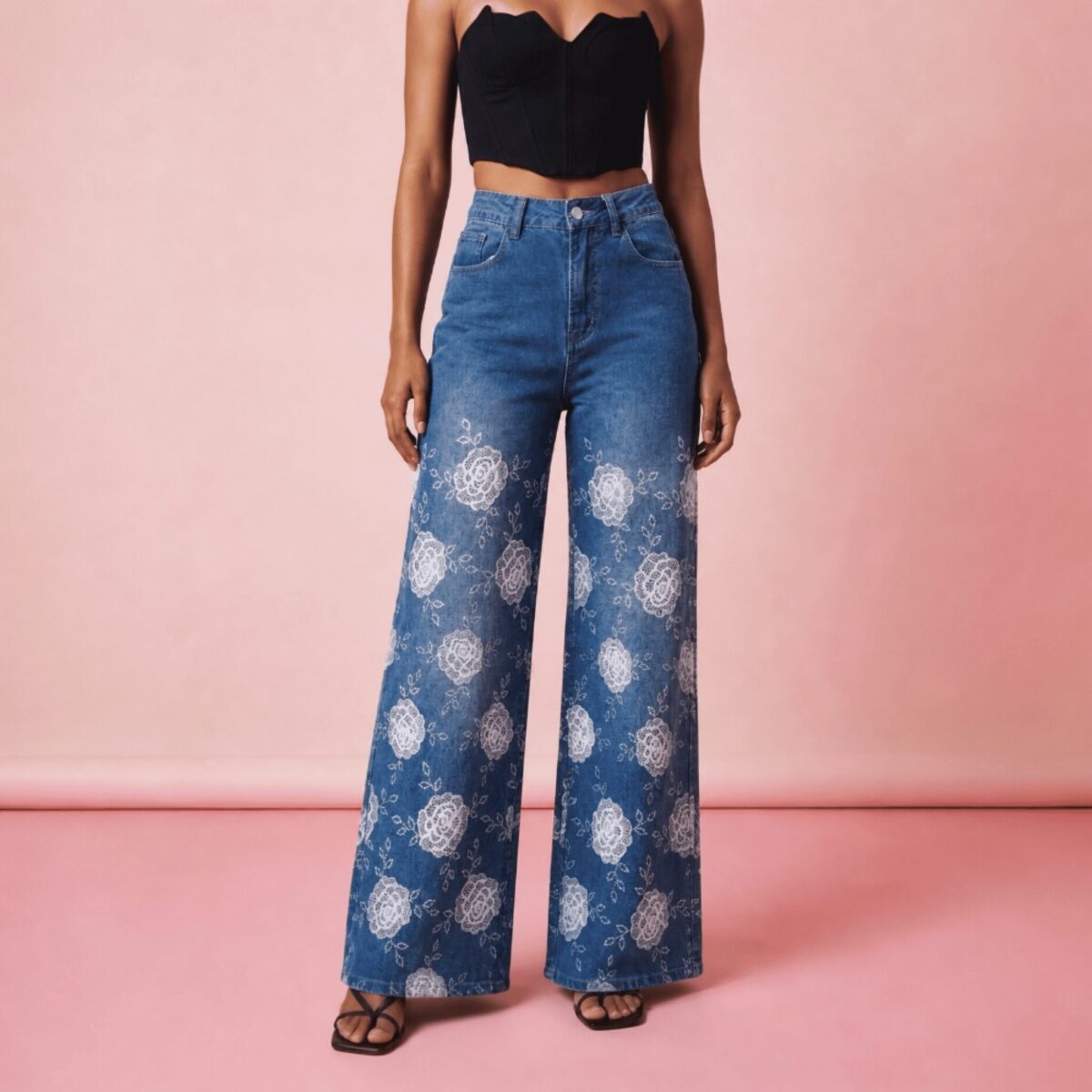 Jeans Palazzo Ricami Rose