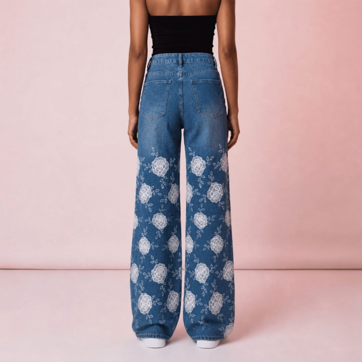 Jeans Palazzo Ricami Rose - immagine 3