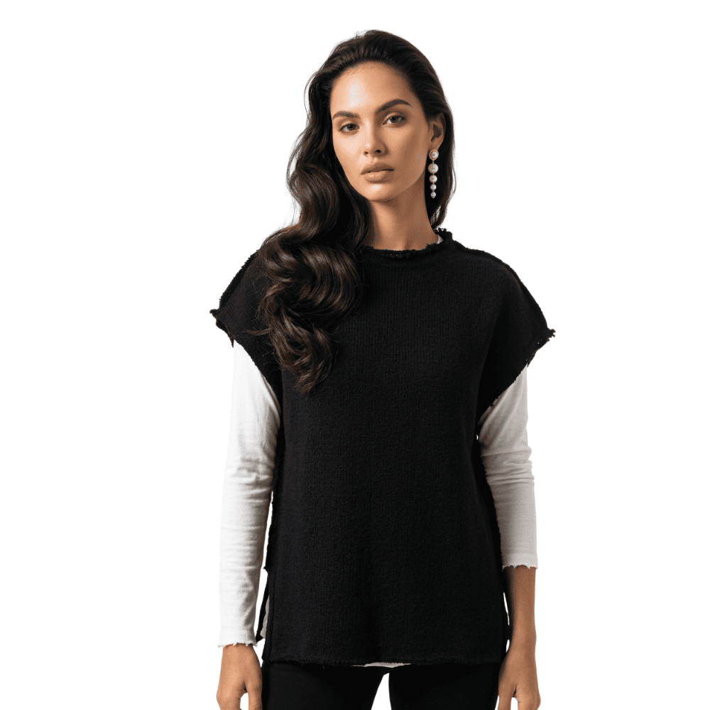 Gilet Maglia Nero Sfilacciato