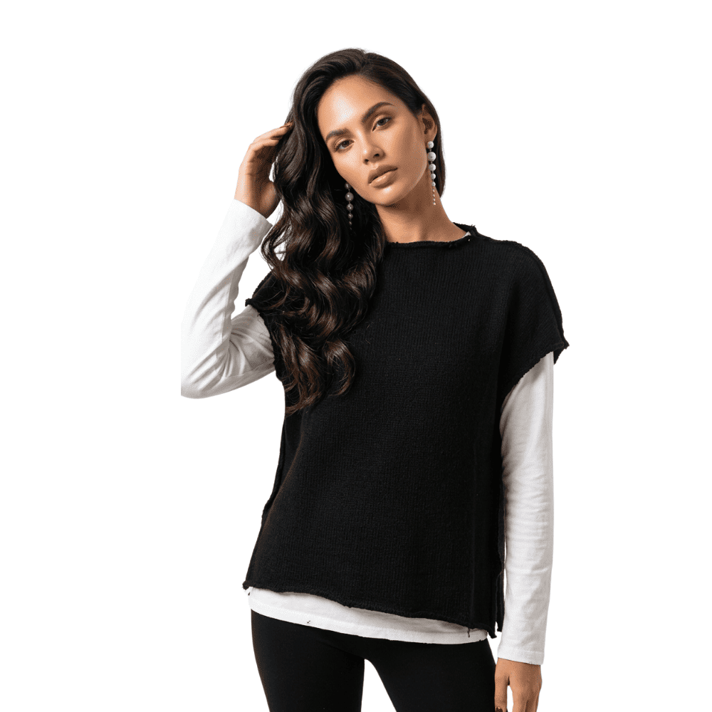 Gilet Maglia Nero Sfilacciato - immagine 3